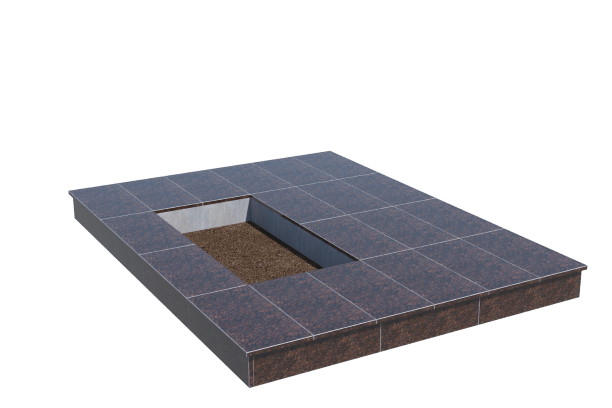 Площадки на могилу в&nbsp;Челябинске | Площадка с вертикальной (15 см) облицовкой Дымовским гранитом (под цветник)