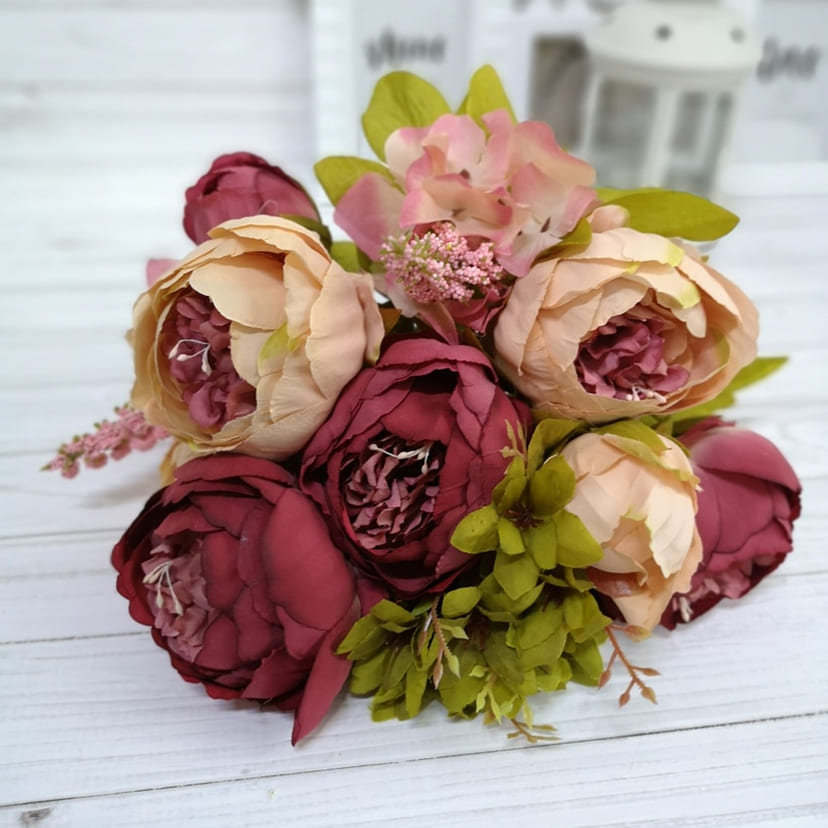 Искусственные цветы в Челябинске | Цветы искусственные «Пионы», персиково-малиновые, букет