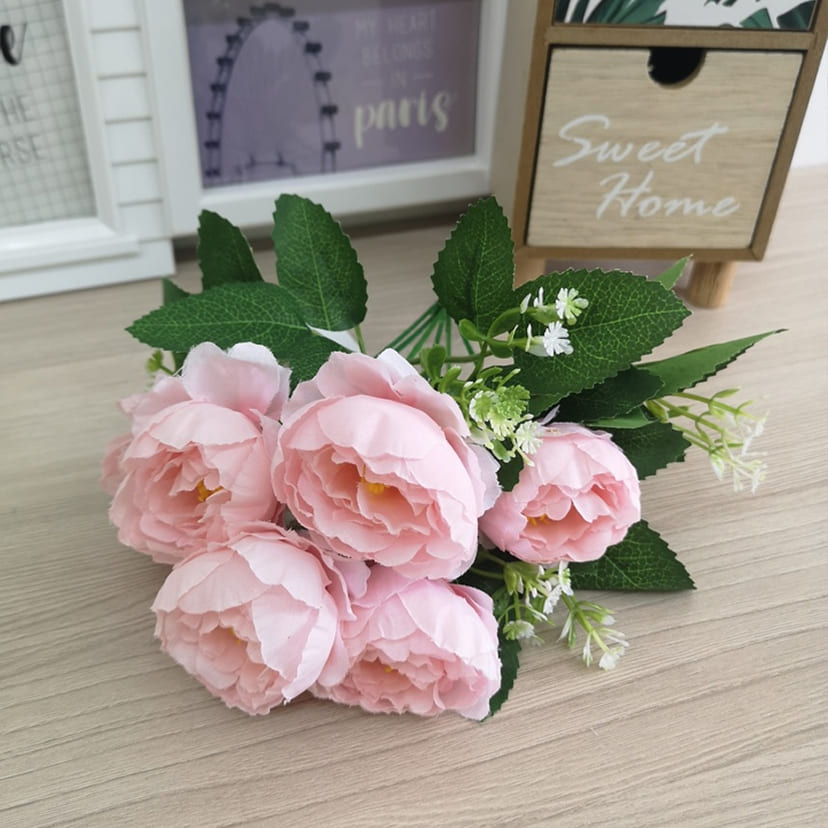 Искусственные цветы в Челябинске | Цветы искусственные «Минипиончики с гипсофилой», нежно-розовые, букет