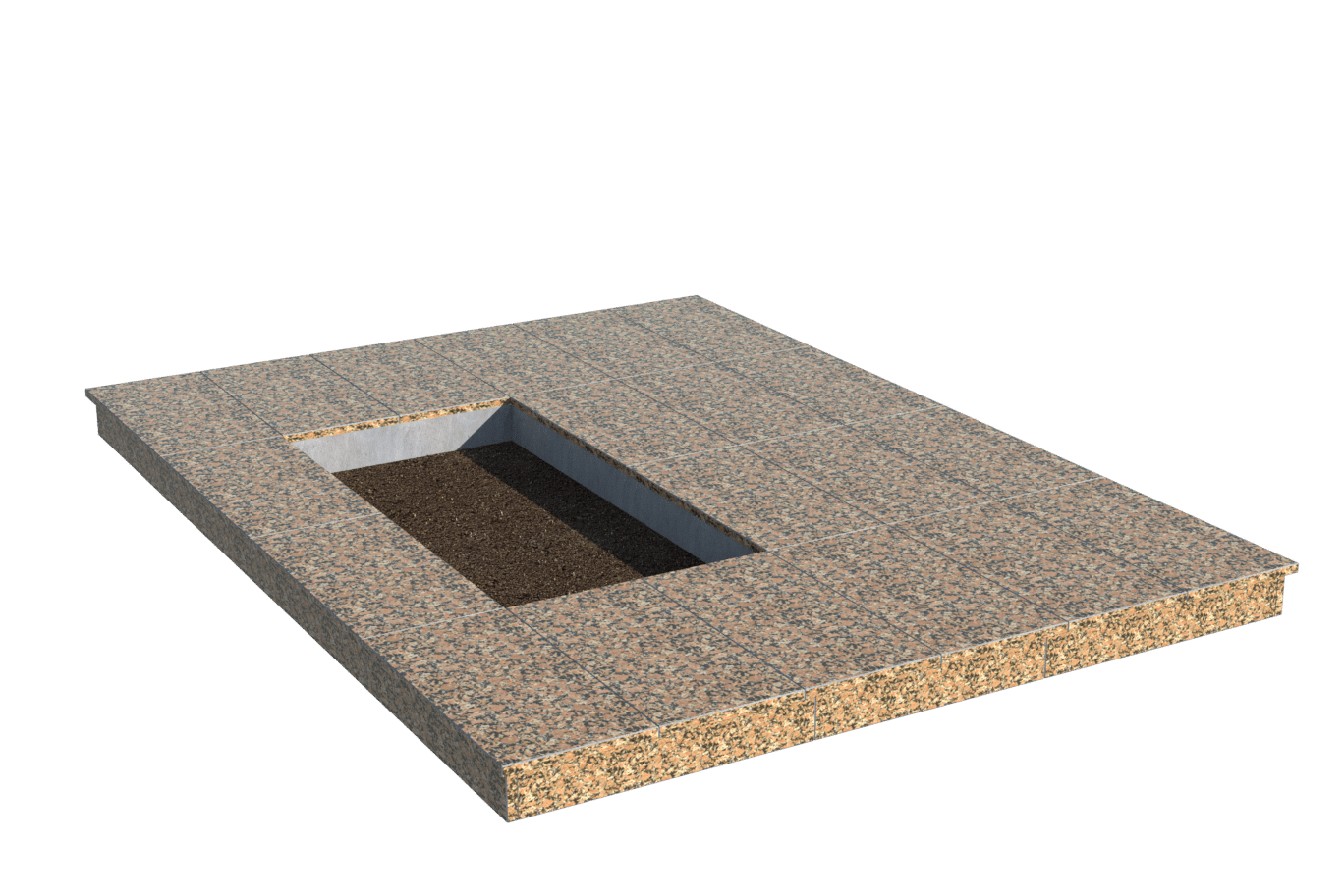 Площадки на могилу в&nbsp;Челябинске | Площадка с вертикальной (10 см) облицовкой Южно-Султаевским гранитом (под цветник)