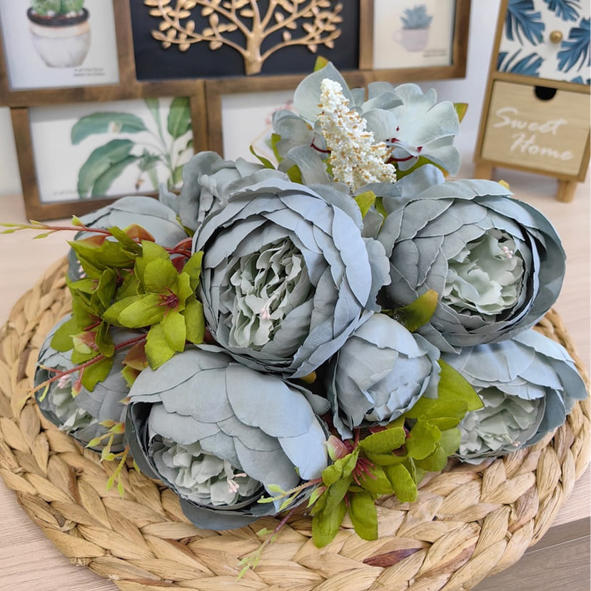 Искусственные цветы в Челябинске | Цветы искусственные «Пионы», серо-голубые, букет